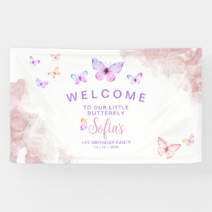 Butterfly First Birthday Girl 1st Pink Banner