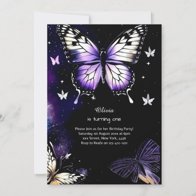 Butterfly First Birthday Invitation (Front)