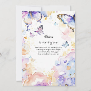 Butterfly First Birthday Invitation