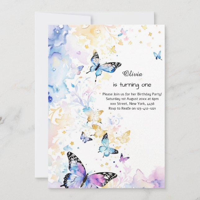 Butterfly First Birthday Invitation (Front)