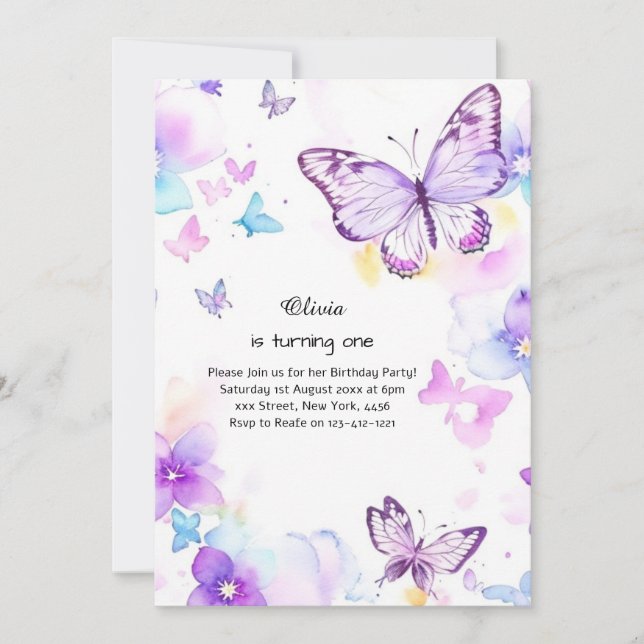 Butterfly First Birthday Invitation (Front)