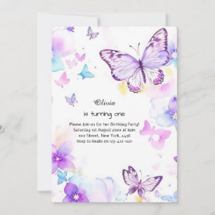 Butterfly First Birthday Invitation