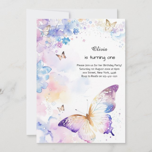 Butterfly First Birthday Invitation (Front)