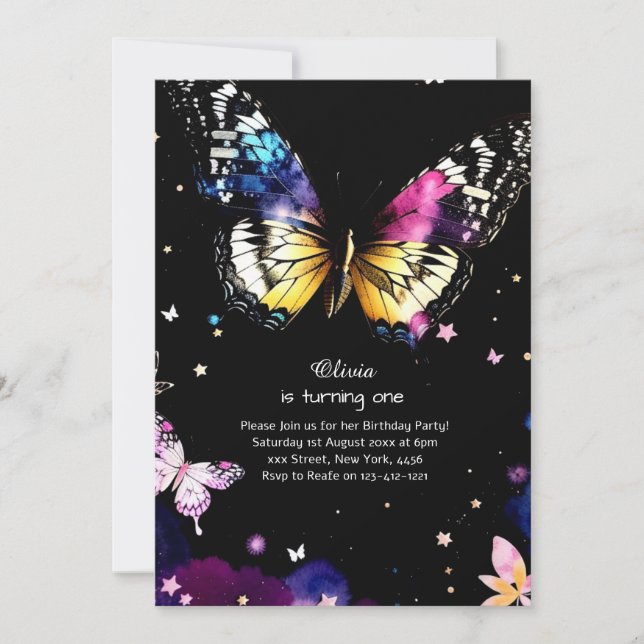 Butterfly First Birthday Invitation (Front)