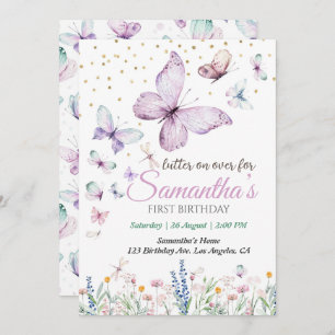 Butterfly First Birthday Invitation