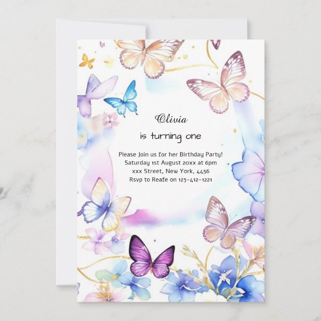 Butterfly First Birthday Invitation (Front)