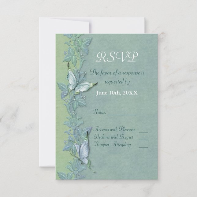 Butterfly Flight Floral Wedding RSVP Card (Front)