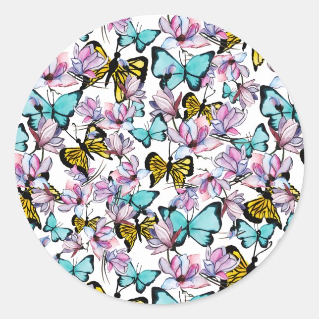 Butterfly & flora pattern iPad case Classic Round Sticker (Front)