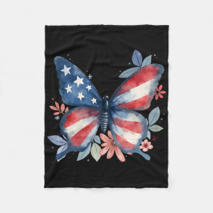 Butterfly Floral American Flag Usa 4th Of July Gir Fleece Blanket