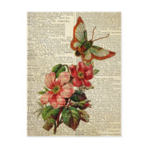 Butterfly floral art on vintage dictionary page