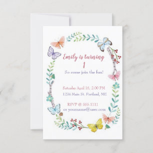 Butterfly floral baby birthday party custom invitation