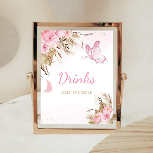 Butterfly Floral Baby Shower Drinks Sign