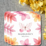 Butterfly Floral Baby Shower Personalised  Square Paper Coaster<br><div class="desc">Let your guests rest their drinks on these butterfly and floral themed baby shower coasters! They make for great decor and they're practical as well! The best part is that these whimsical and dreamy coasters can be personalised with the inclusion of mum-to-be's name and you can even change the word...</div>