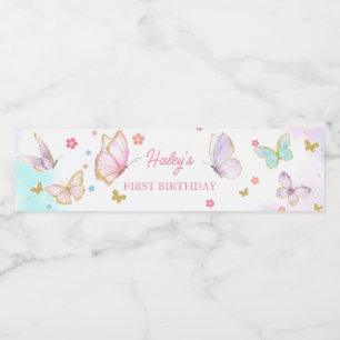 Butterfly Floral Birthday Water Bottle Label
