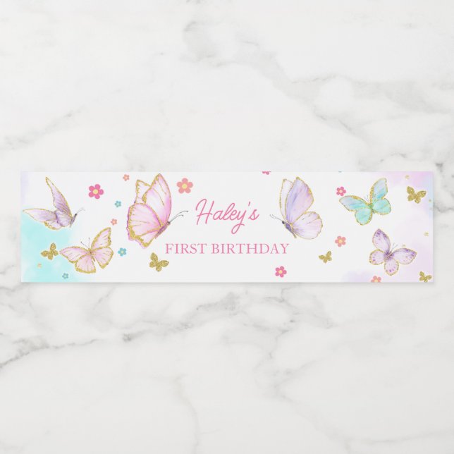 Butterfly Floral Birthday Water Bottle Label (Single Label)