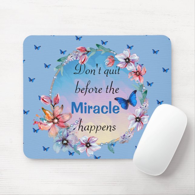 Butterfly floral blue nature inspirational quote  mouse mat (With Mouse)