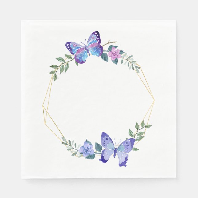 Butterfly Floral Blue Wedding Bridal Shower Spring Napkin (Front)