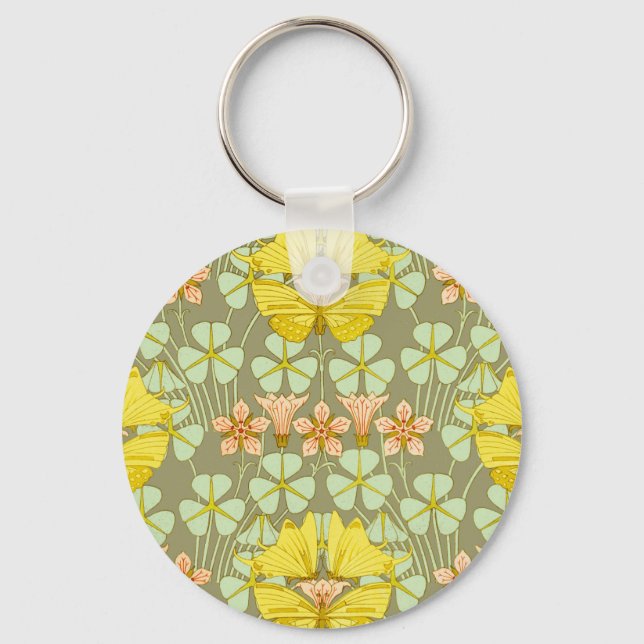 Butterfly Floral Botanical Art Nouveau  Key Ring (Front)