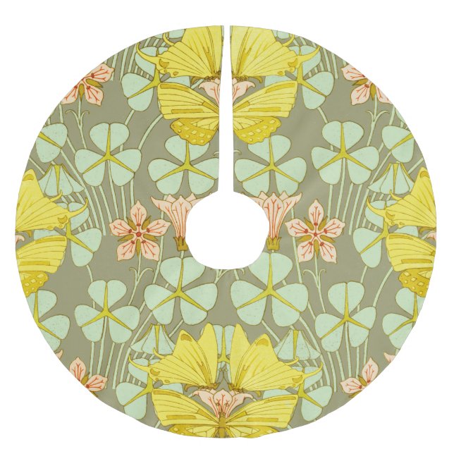 Butterfly Floral Botanical Colourful Brushed Polyester Tree Skirt (Front)