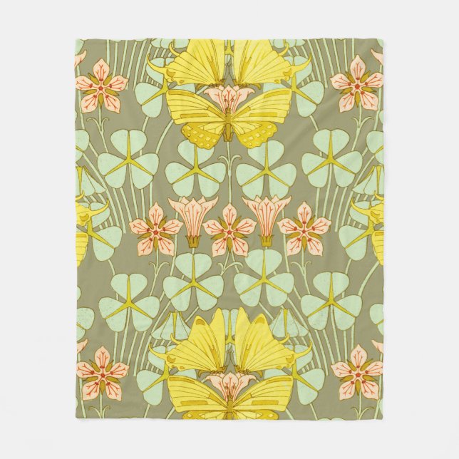 Butterfly Floral Botanical Colourful Fleece Blanket (Front)