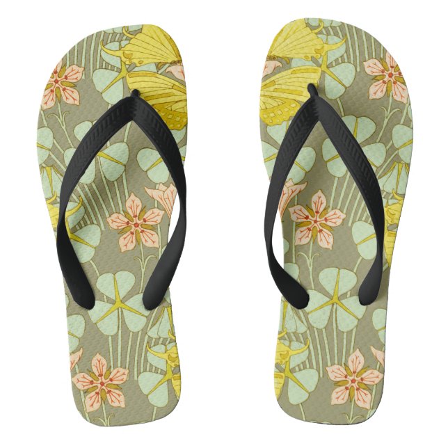 Butterfly Floral Botanical Colourful Flip Flops (Footbed)