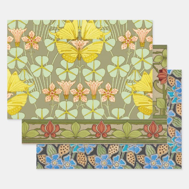 Butterfly Floral Botanical Colourful Wrapping Paper Sheet (Set)