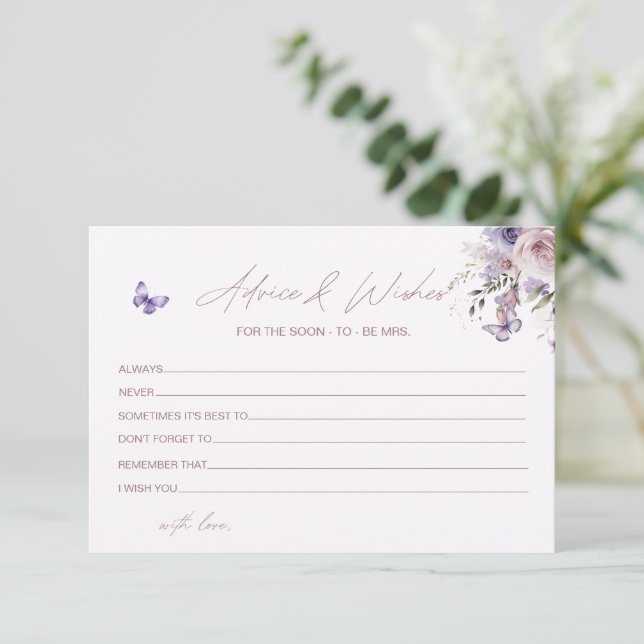 Butterfly Floral Bridal Shower Advice Wishes Card (Standing Front)