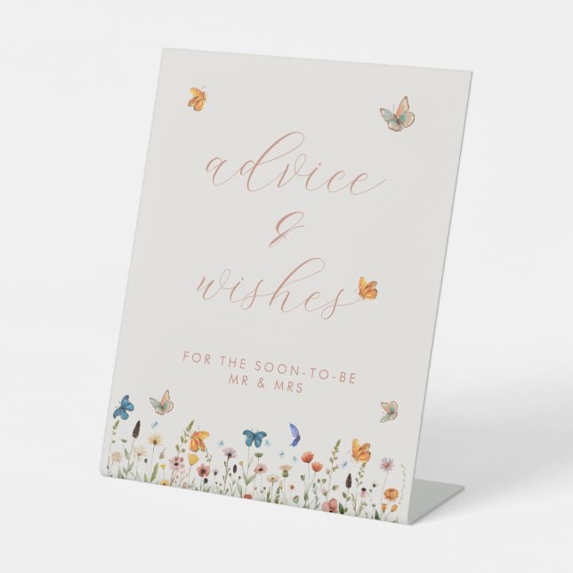 Butterfly Floral Bridal Shower Advice & Wishes Pedestal Sign (Front)