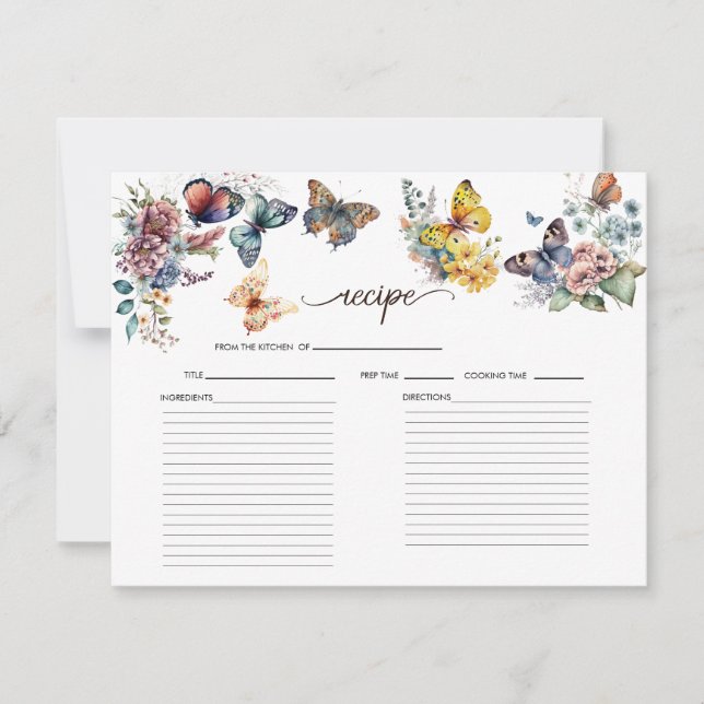 Butterfly Floral | Bridal Shower Recipe Card (Front)