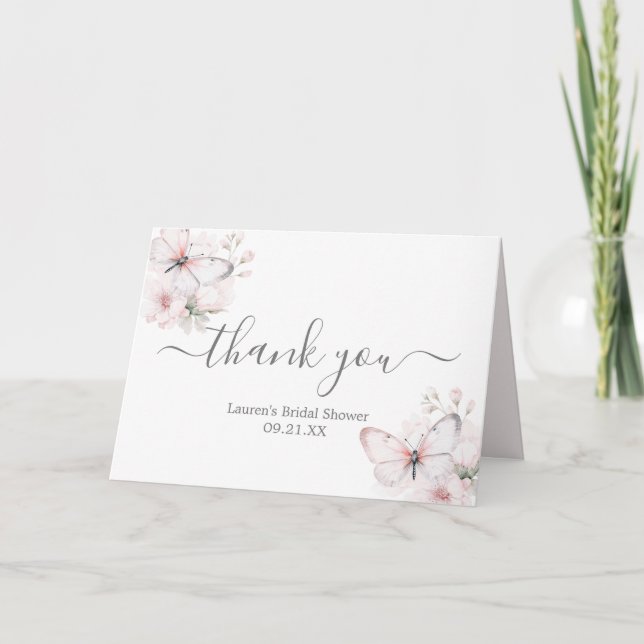 Butterfly Floral Bridal Shower Thank You Card (Front)