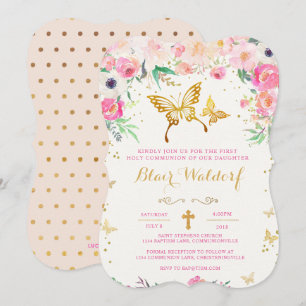 Butterfly Floral First Holy Communion Invitation