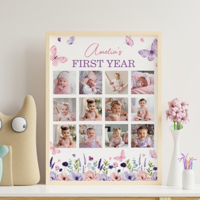 Butterfly Floral First Year Photo Milestone Poster (Creator Uploaded)