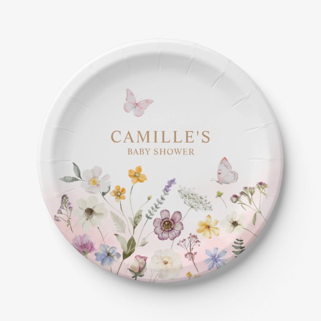 Butterfly Floral Garden Baby Shower Paper Plate (Front)