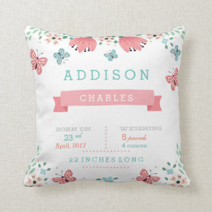 Butterfly Floral Garden Baby Stats Pillow