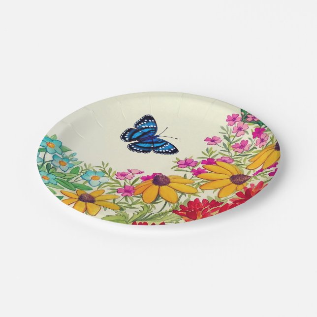 Butterfly Floral Garden Paper Plates (Angled)