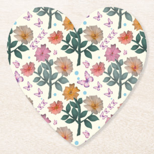 Butterfly Floral Garden Pattern Paper Coaster