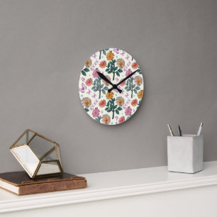 Butterfly Floral Garden Pattern Round Clock