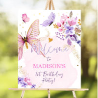 Butterfly Floral Garden Pink Girl Birthday Welcome