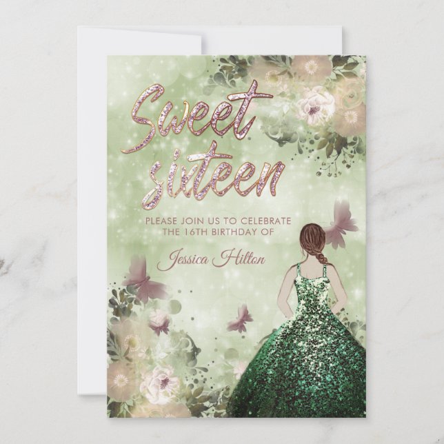 Butterfly floral garden sweet sixteen invitation (Front)