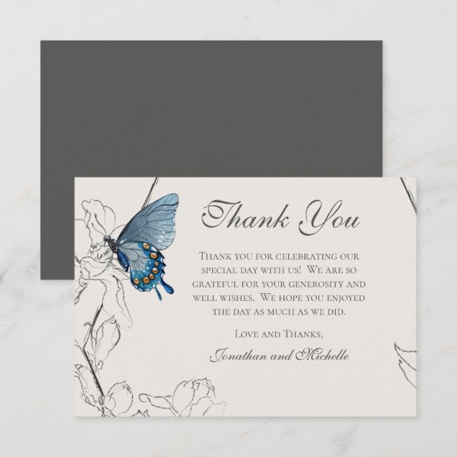 Butterfly Floral Geometric Dusty Beige Wedding Thank You Card (Front/Back)