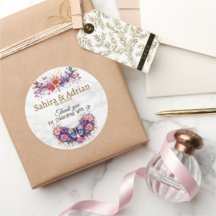 Butterfly Floral Gift Bag -Customization Available Classic Round Sticker