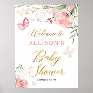 Butterfly floral girl baby shower welcome sign