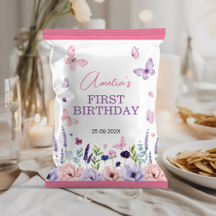 Butterfly Floral Girl Birthday Chip Bag Wrapper