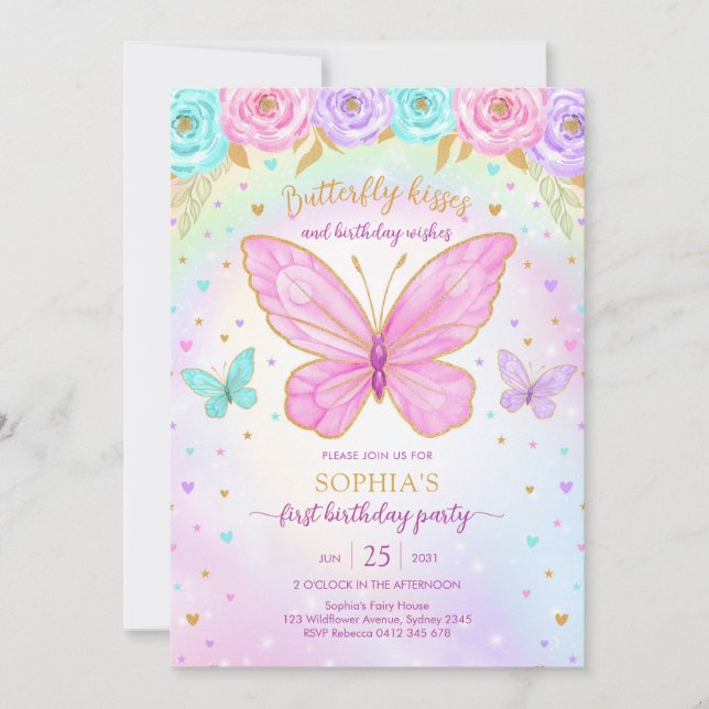 Butterfly Floral Girl Birthday Invitation (Front)
