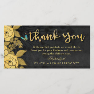 Butterfly Floral Gold & Black Thank You Sympathy Card