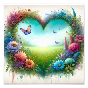 Butterfly Floral Heart Watercolor Design Photo Print