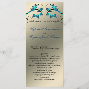 butterfly floral ivory aqua  Wedding program Programme