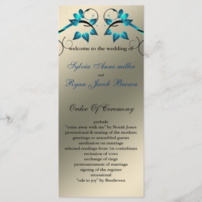 butterfly floral ivory aqua  Wedding program Programme (Front)