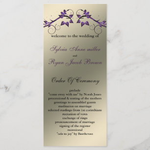 butterfly floral ivory purple Wedding program Programme