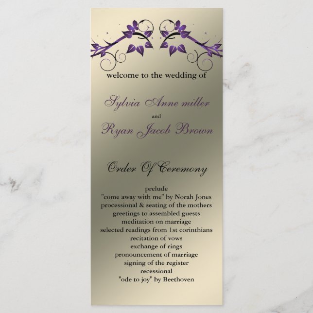 butterfly floral ivory purple Wedding program Programme (Front)